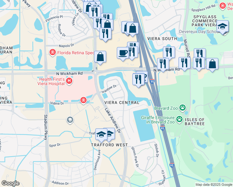 map of restaurants, bars, coffee shops, grocery stores, and more near 8563 Winder Way in Melbourne