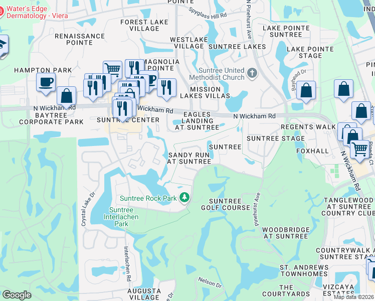 map of restaurants, bars, coffee shops, grocery stores, and more near 284 Sandy Run in Melbourne