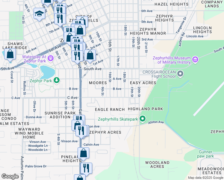 map of restaurants, bars, coffee shops, grocery stores, and more near 4808 16th Street in Zephyrhills