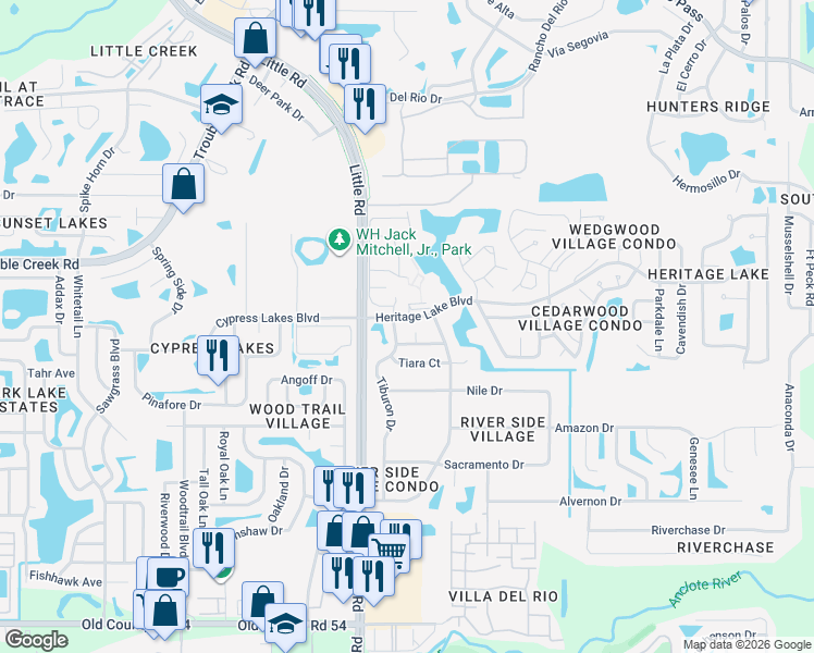map of restaurants, bars, coffee shops, grocery stores, and more near 4661 Tiburon Drive in New Port Richey