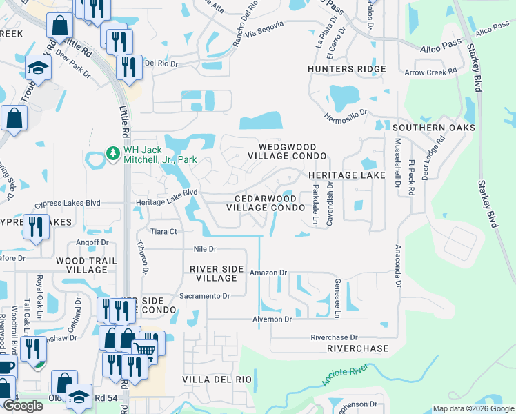 map of restaurants, bars, coffee shops, grocery stores, and more near 4644 Wallingford Court in New Port Richey