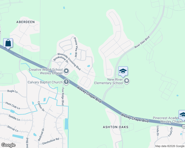 map of restaurants, bars, coffee shops, grocery stores, and more near 32510 Spring Corral Court in Wesley Chapel