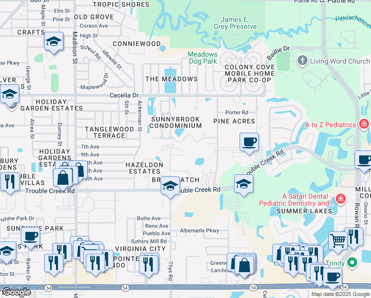 map of restaurants, bars, coffee shops, grocery stores, and more near 4712 Big Loop in New Port Richey