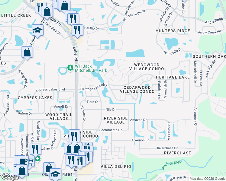 map of restaurants, bars, coffee shops, grocery stores, and more near 4650 Coachmen Road in New Port Richey