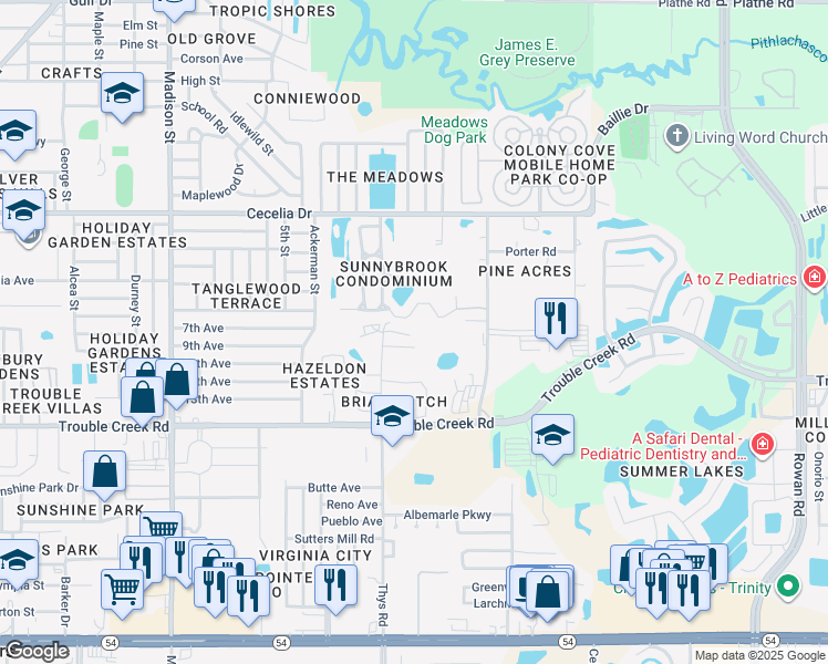 map of restaurants, bars, coffee shops, grocery stores, and more near 4712 Big Loop in New Port Richey