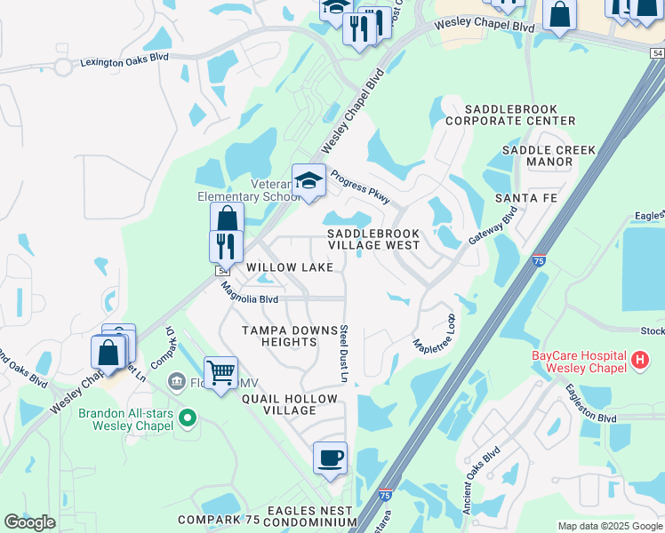 map of restaurants, bars, coffee shops, grocery stores, and more near 4922 Gazelle Place in Lutz