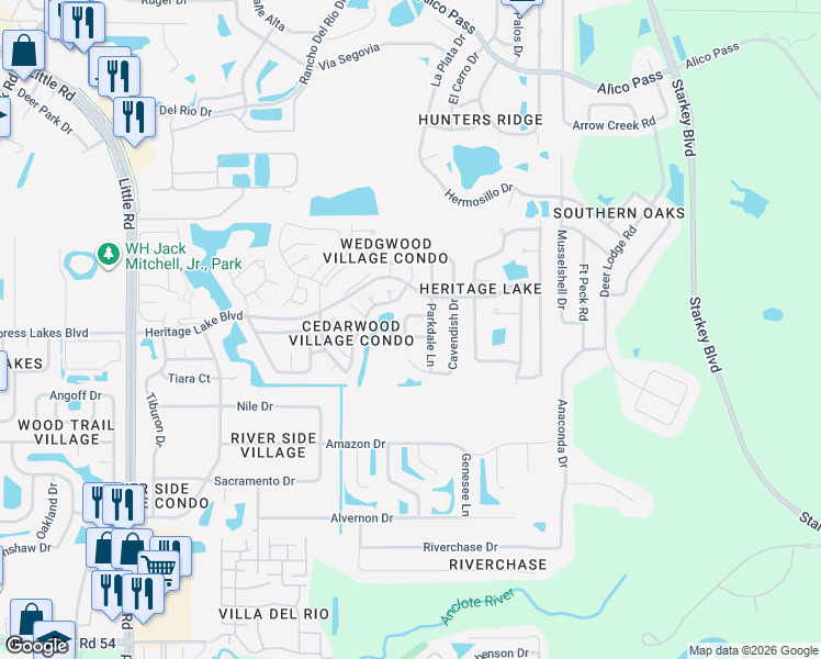 map of restaurants, bars, coffee shops, grocery stores, and more near 4747 Parkdale Lane in New Port Richey