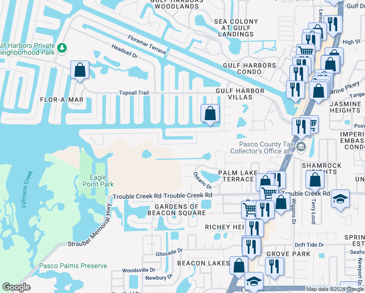 map of restaurants, bars, coffee shops, grocery stores, and more near 4401 Rudder Way in New Port Richey