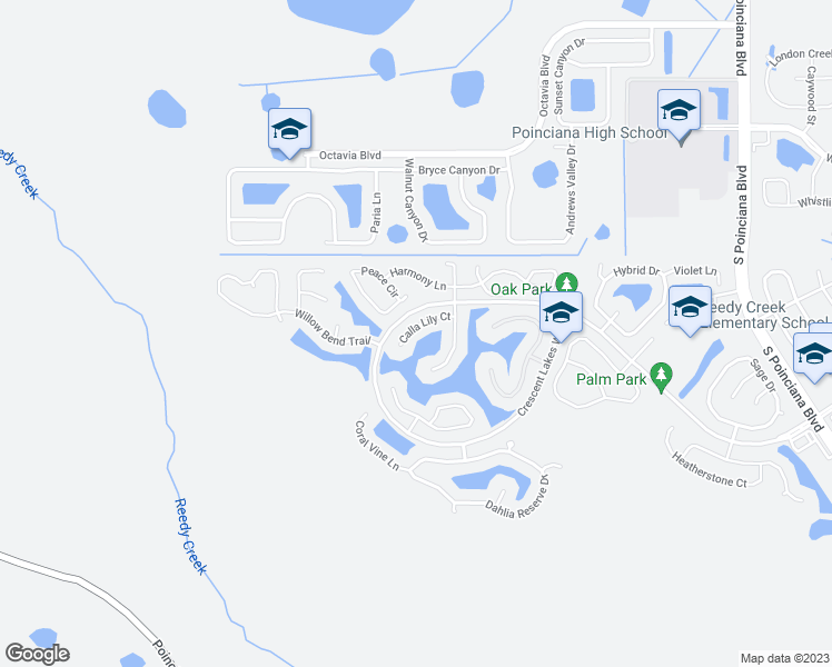 map of restaurants, bars, coffee shops, grocery stores, and more near 5414 Calla Lily Court in Kissimmee