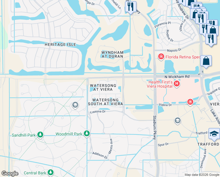 map of restaurants, bars, coffee shops, grocery stores, and more near 7365 Orchestra Lane in Melbourne