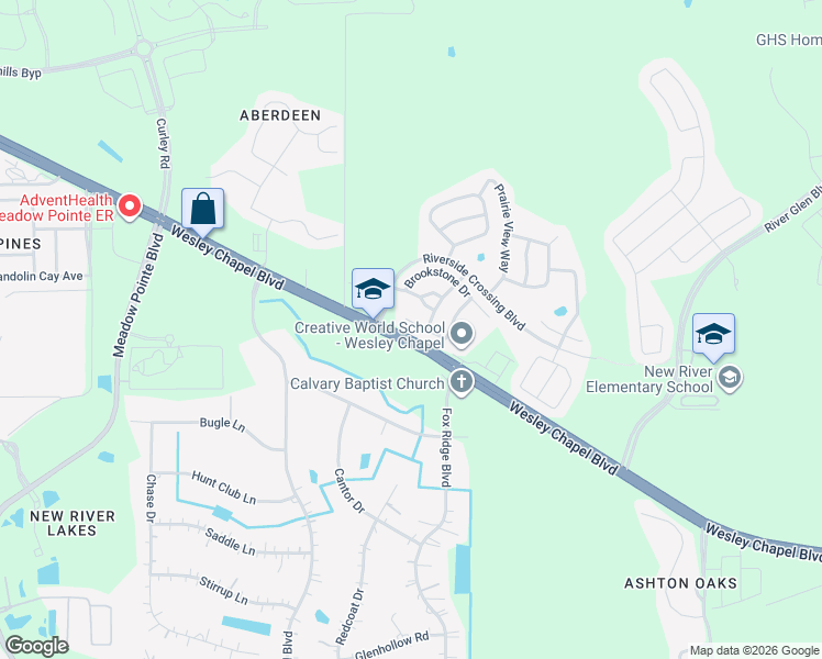 map of restaurants, bars, coffee shops, grocery stores, and more near 31956 NorthRidge Drive in Wesley Chapel