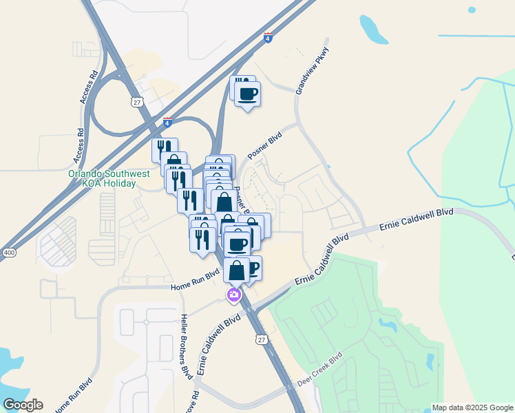 map of restaurants, bars, coffee shops, grocery stores, and more near 1200 Posner Boulevard in Davenport