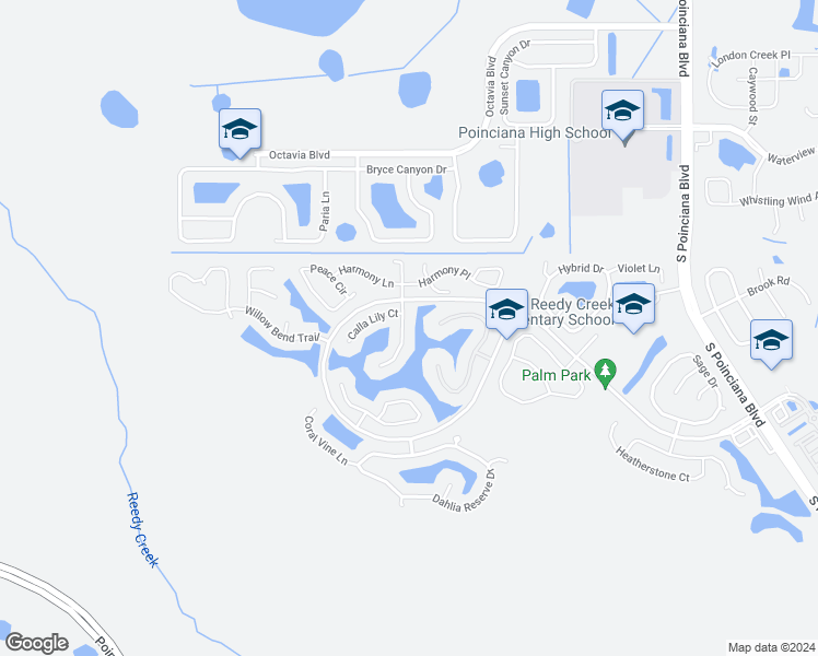 map of restaurants, bars, coffee shops, grocery stores, and more near 2509 Calla Lily Cove in Kissimmee