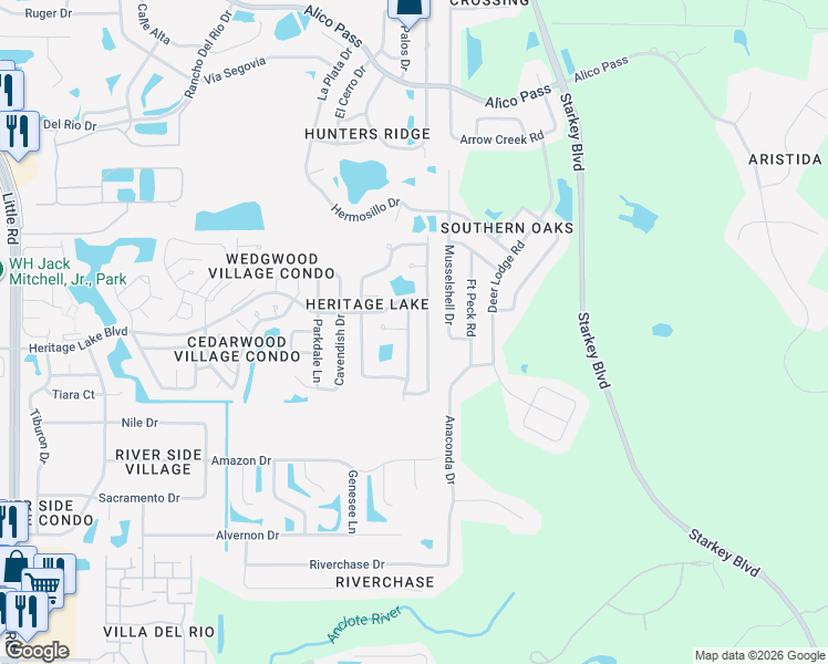 map of restaurants, bars, coffee shops, grocery stores, and more near 4744 Sandpointe Drive in New Port Richey