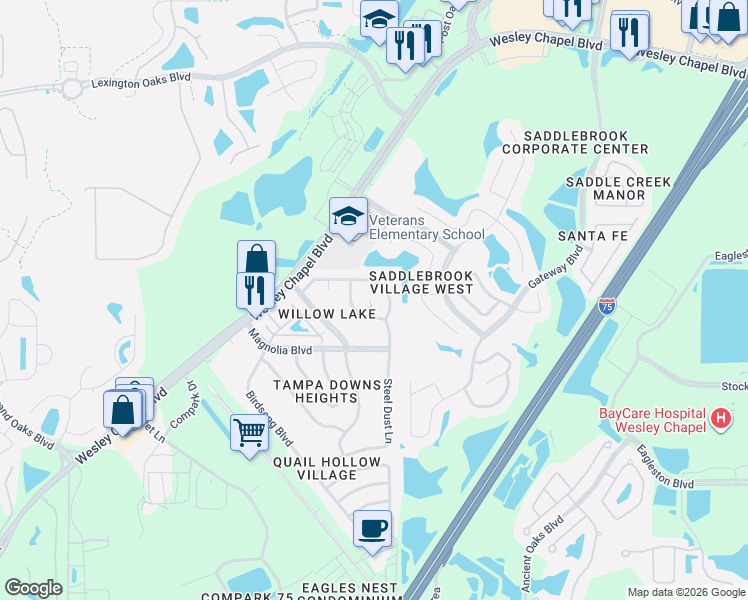map of restaurants, bars, coffee shops, grocery stores, and more near 4914 Gazelle Place in Lutz