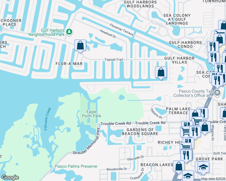 map of restaurants, bars, coffee shops, grocery stores, and more near 4118 Rudder Way in New Port Richey