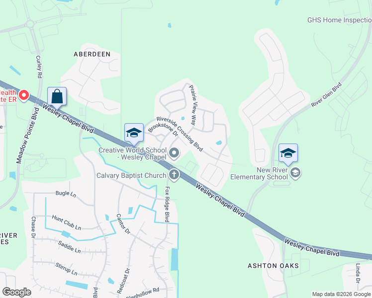 map of restaurants, bars, coffee shops, grocery stores, and more near 32200 Brookstone Drive in Wesley Chapel