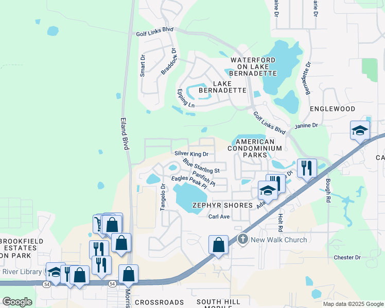 map of restaurants, bars, coffee shops, grocery stores, and more near Lark Haven Place in Zephyrhills