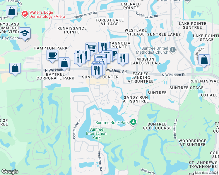 map of restaurants, bars, coffee shops, grocery stores, and more near 201 Plantation Club Drive in Melbourne