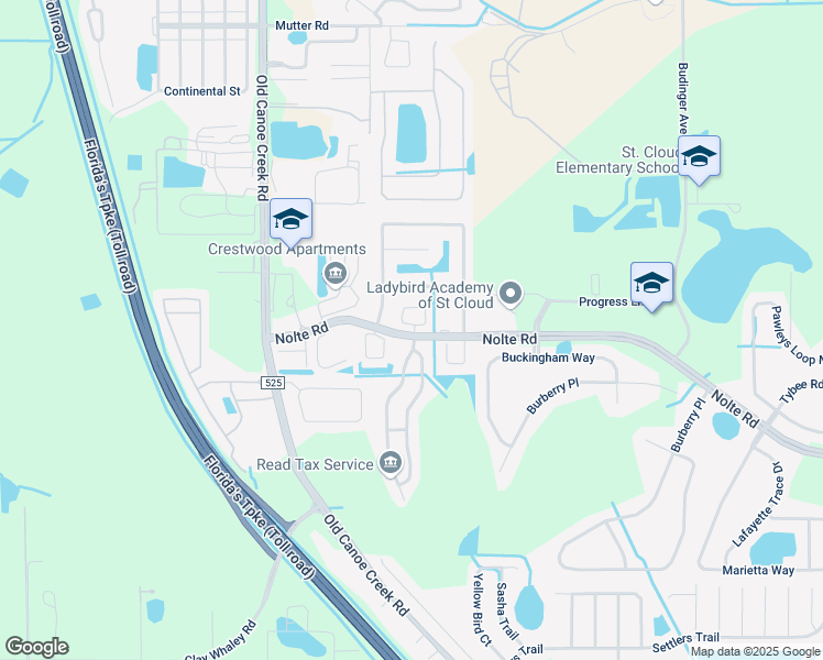map of restaurants, bars, coffee shops, grocery stores, and more near 3279 Villa Way Circle in St. Cloud