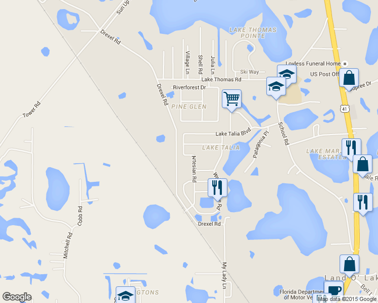 map of restaurants, bars, coffee shops, grocery stores, and more near 4848 Artesian Road in Land O' Lakes
