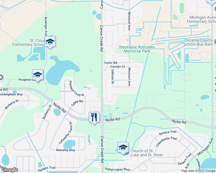 map of restaurants, bars, coffee shops, grocery stores, and more near 3111 Drema Drive in Saint Cloud
