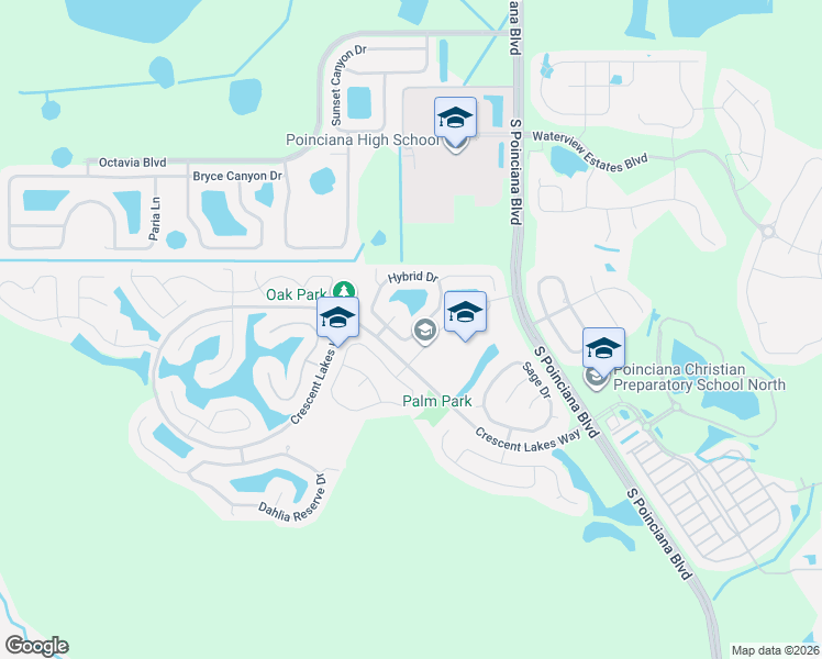map of restaurants, bars, coffee shops, grocery stores, and more near 2507 Hybrid Court in Kissimmee