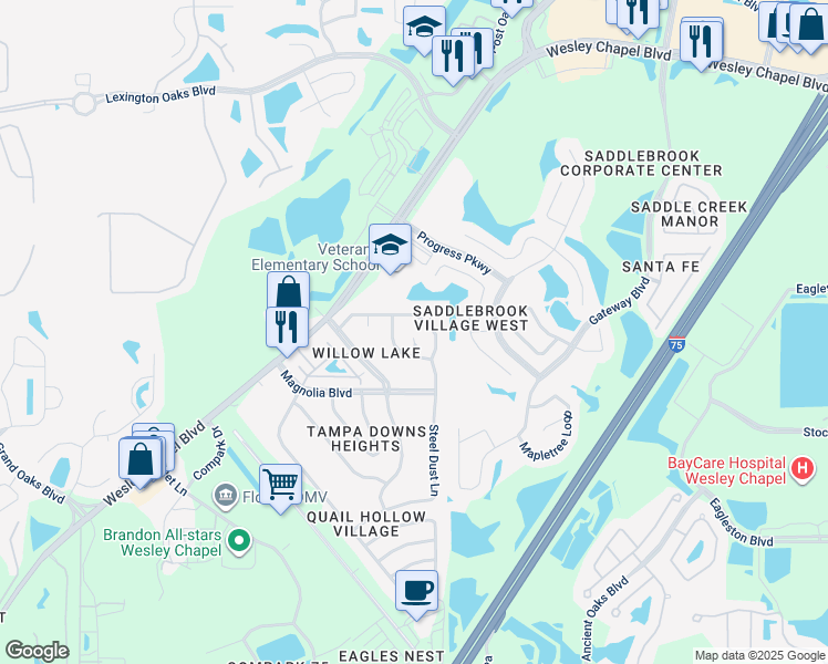 map of restaurants, bars, coffee shops, grocery stores, and more near 4922 Gazelle Place in Lutz