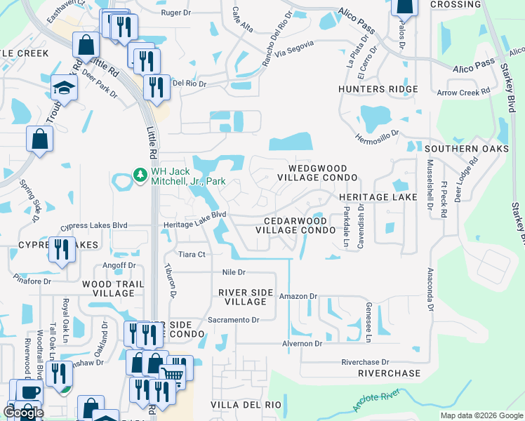 map of restaurants, bars, coffee shops, grocery stores, and more near 9416 Rockbridge Circle in New Port Richey