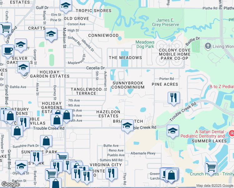 map of restaurants, bars, coffee shops, grocery stores, and more near 4739 Myrtle Oak Drive in New Port Richey