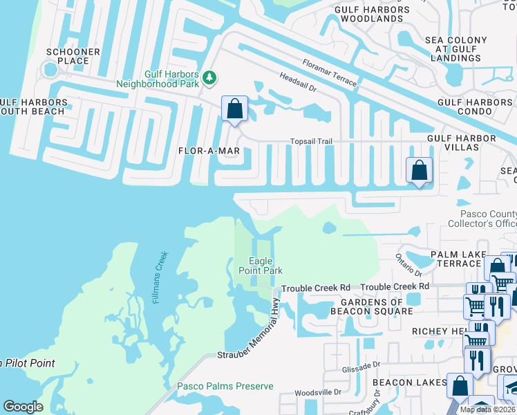 map of restaurants, bars, coffee shops, grocery stores, and more near 4715 Polaris Court in New Port Richey