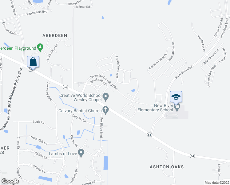 map of restaurants, bars, coffee shops, grocery stores, and more near 32205 Brookstone Drive in Wesley Chapel