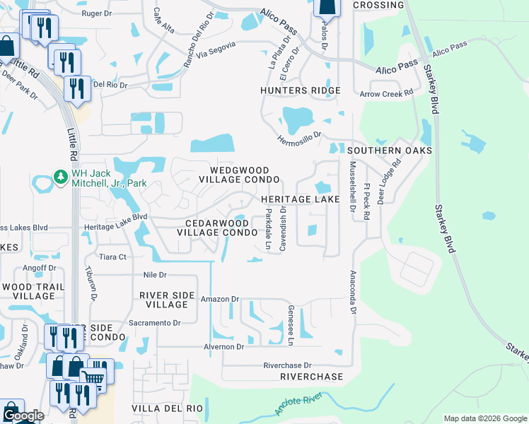 map of restaurants, bars, coffee shops, grocery stores, and more near 4747 Parkdale Lane in New Port Richey