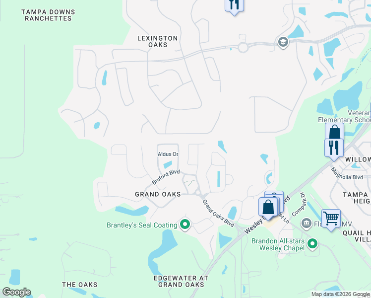map of restaurants, bars, coffee shops, grocery stores, and more near 25827 Bloomsbury Court in Land O' Lakes