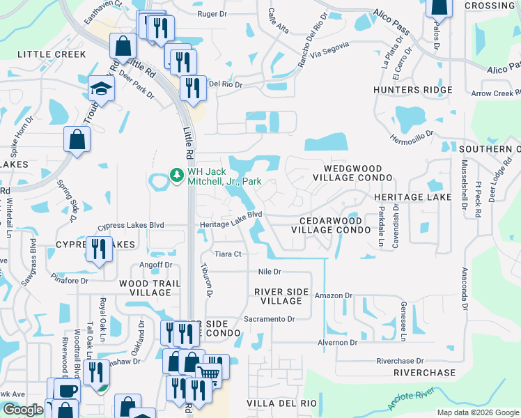 map of restaurants, bars, coffee shops, grocery stores, and more near 4801 Grist Mill Circle in New Port Richey