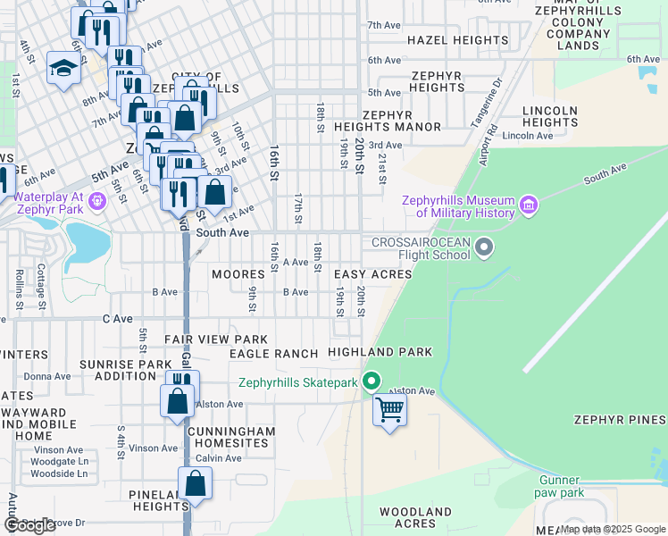 map of restaurants, bars, coffee shops, grocery stores, and more near 4901 19th Street in Zephyrhills