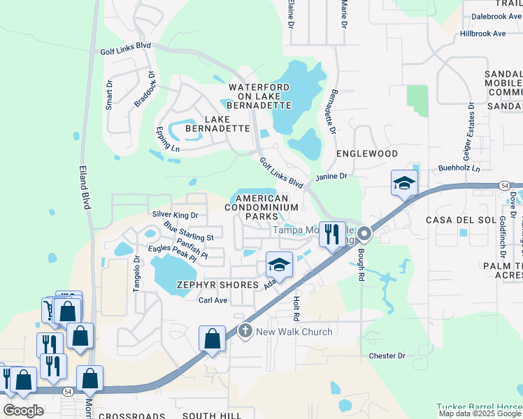 map of restaurants, bars, coffee shops, grocery stores, and more near 35109 Garber Lane in Zephyrhills