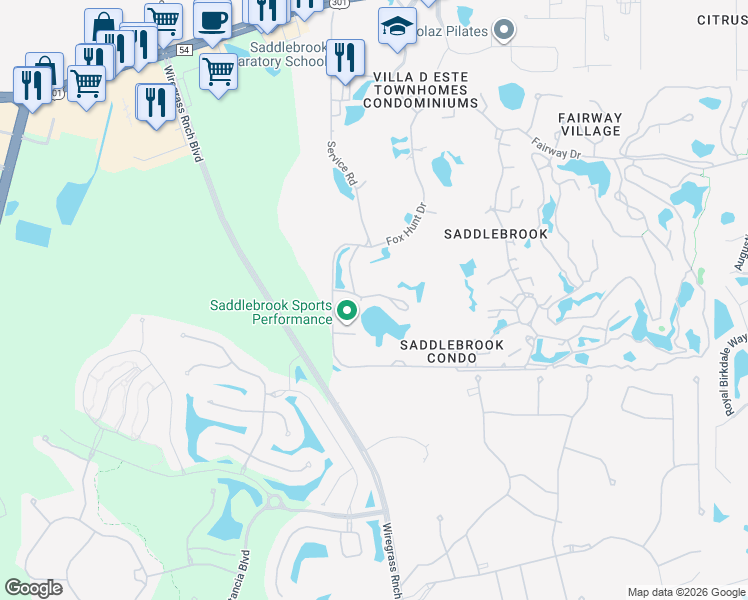 map of restaurants, bars, coffee shops, grocery stores, and more near 29200 Bay Hollow Drive in Zephyrhills