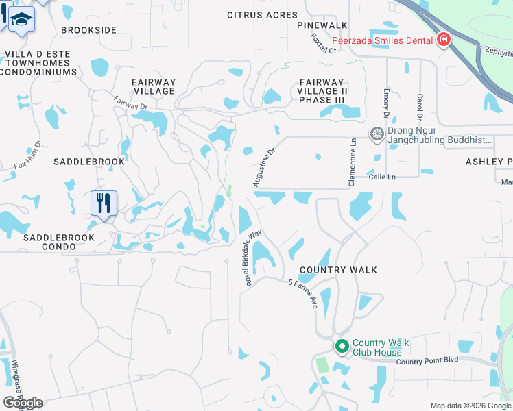 map of restaurants, bars, coffee shops, grocery stores, and more near 30100 Blue Mound Court in Wesley Chapel
