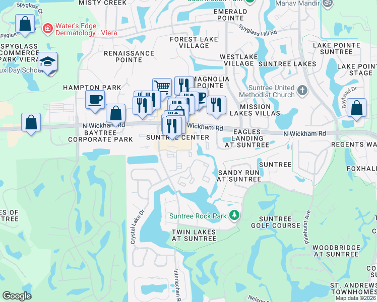 map of restaurants, bars, coffee shops, grocery stores, and more near 201 Plantation Club Drive in Melbourne