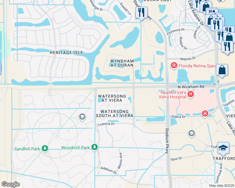 map of restaurants, bars, coffee shops, grocery stores, and more near 7365 Orchestra Lane in Melbourne