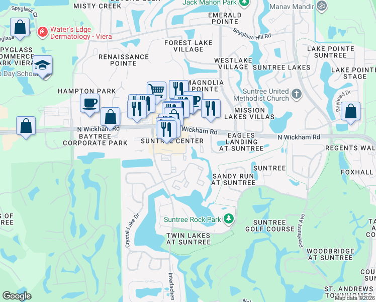 map of restaurants, bars, coffee shops, grocery stores, and more near 201 Plantation Club Drive in Melbourne
