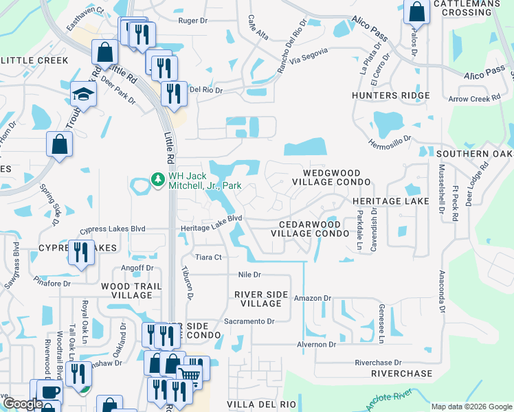 map of restaurants, bars, coffee shops, grocery stores, and more near 9318 Trowbridge Court in New Port Richey