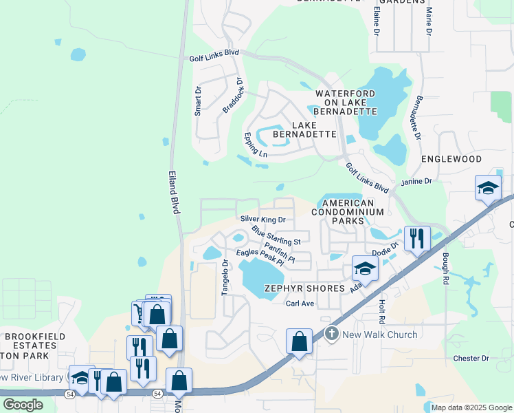 map of restaurants, bars, coffee shops, grocery stores, and more near Sturgeon Loop in Zephyrhills