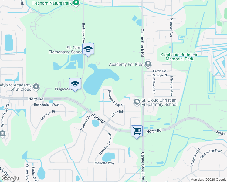 map of restaurants, bars, coffee shops, grocery stores, and more near Bailey Road in Saint Cloud