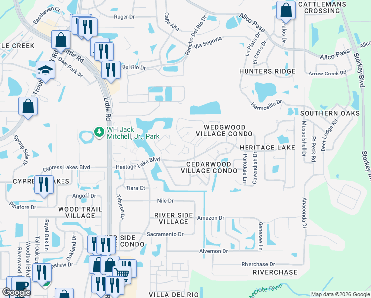 map of restaurants, bars, coffee shops, grocery stores, and more near 9416 Rockbridge Circle in New Port Richey