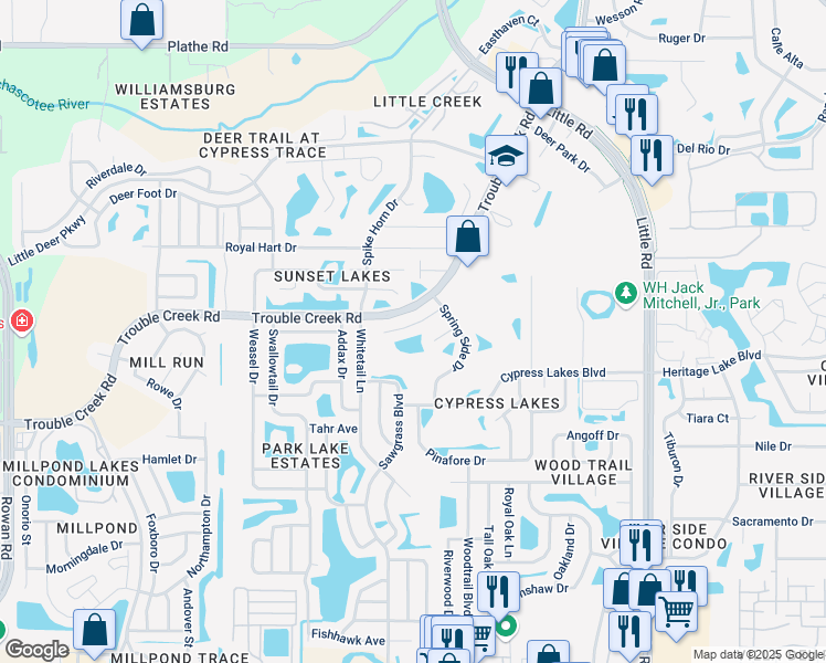 map of restaurants, bars, coffee shops, grocery stores, and more near 8418 Aukari Court in New Port Richey