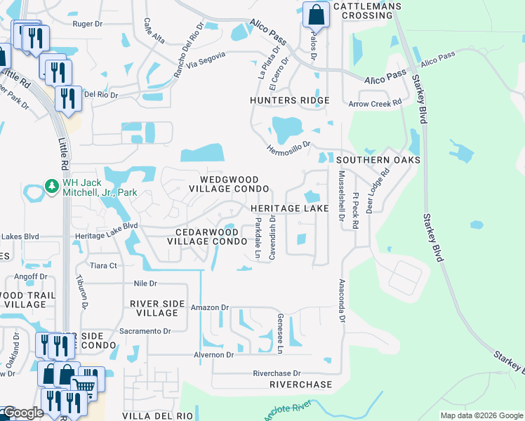 map of restaurants, bars, coffee shops, grocery stores, and more near 4747 Parkdale Lane in New Port Richey