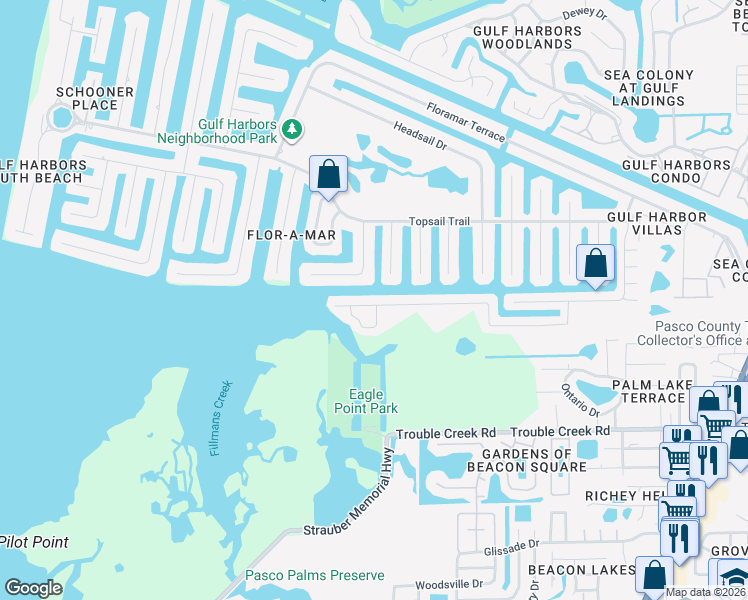 map of restaurants, bars, coffee shops, grocery stores, and more near 4715 Polaris Court in New Port Richey
