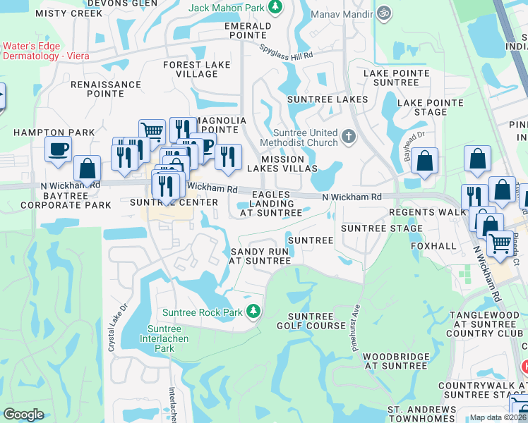 map of restaurants, bars, coffee shops, grocery stores, and more near Osprey Drive in Melbourne
